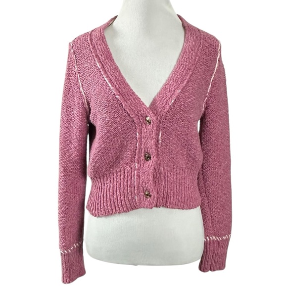 Anthropologie Pilcro Yin Yang Icon Heart Cardigan in Pink Size XS Spring Preppy - Picture 4 of 17